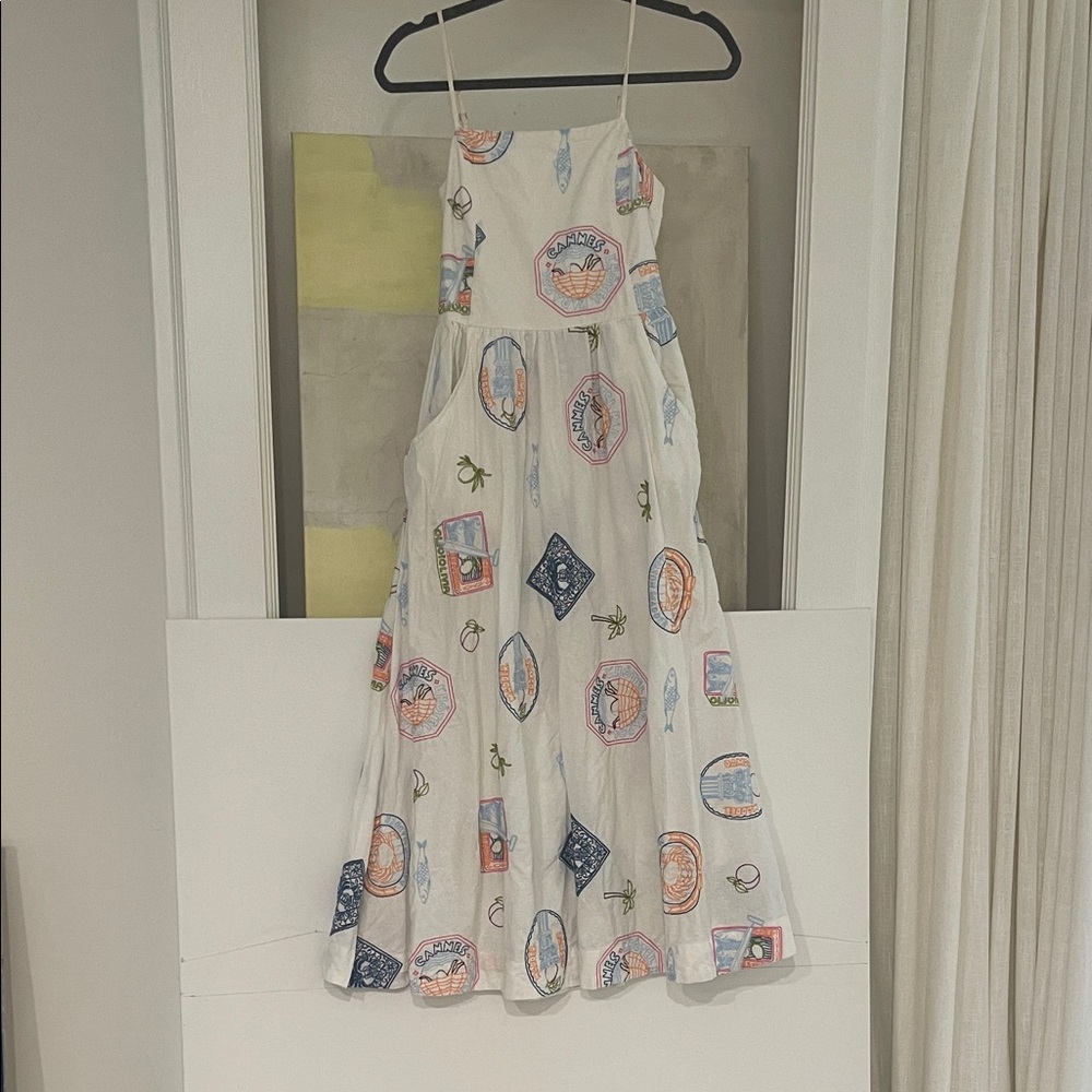 Damson Madder Peaches Embroidered Cotton Midi Dress with pockets size 4 US